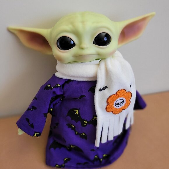 Spooky Bats 2pc Halloween Outfit/scarf set for 11" Mattel Child Grogu Yoda dolls - Picture 2 of 7